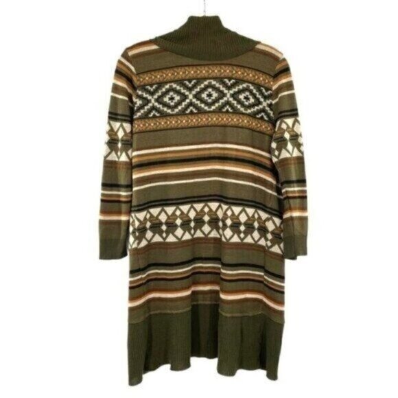 Allison Brittney Southwestern Aztec Long Cardigan Sweater Drape Open Front - Picture 6 of 9
